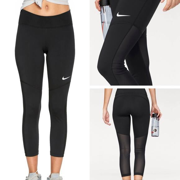 Nike Women's Training Running Athleisure Fly Victory Black Crop Mesh Tight S - Picture 1 of 14
